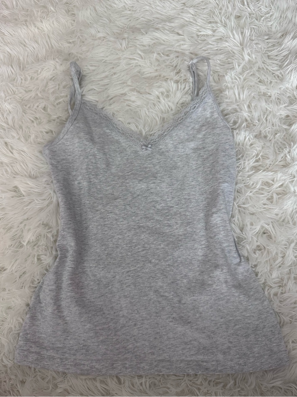 Brandy Melville Light Grey Lace-Trim Tank Top, one size